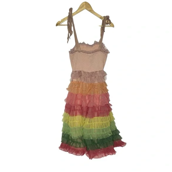 FINAL Bl^nk London x Anthropologie Rainbow Tulle Tiered Ruffle Midi Dress - Picture 4 of 15